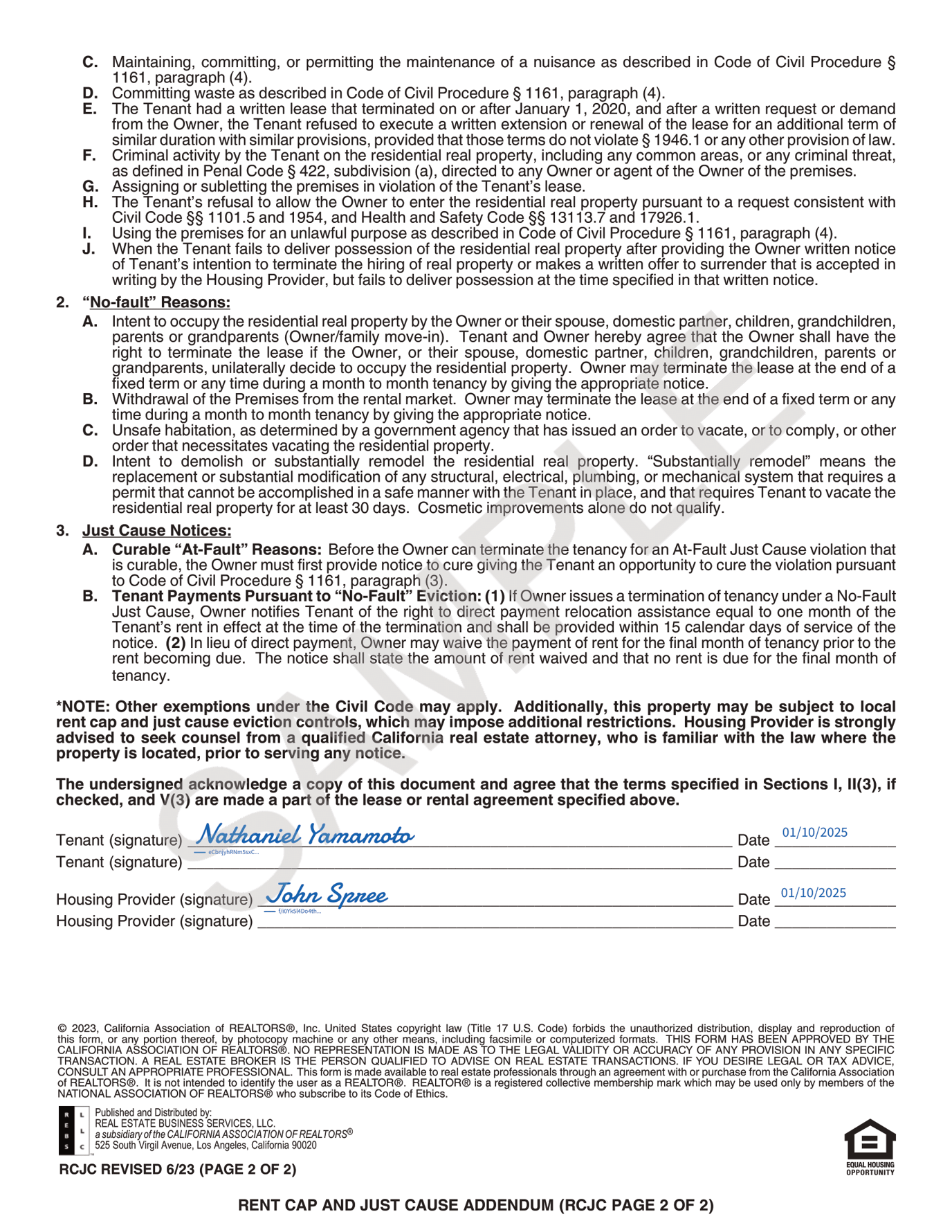 Sample Document: California Association of Realtors Sample Lease Agreement